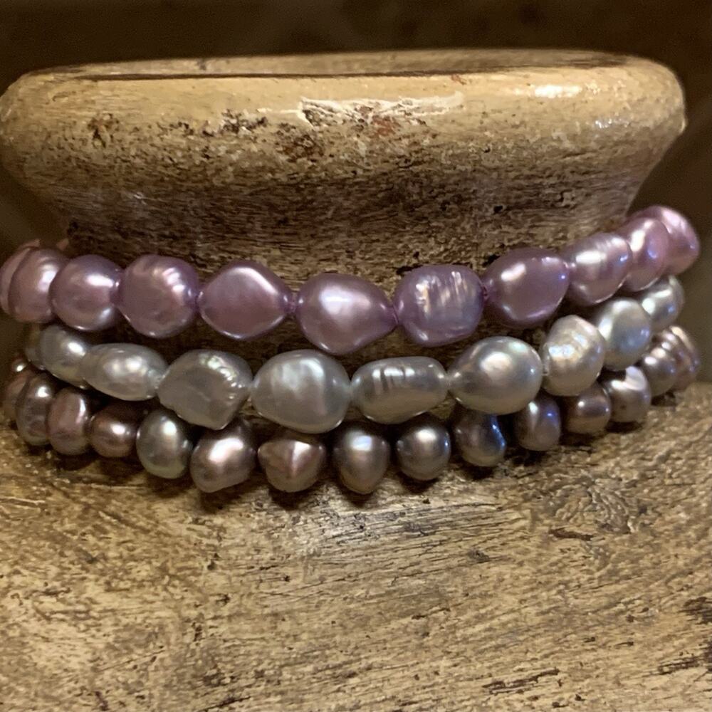 Honora Bracelet Set of Three Purple/Lilac Cultured Freshwater Pearls Stretch